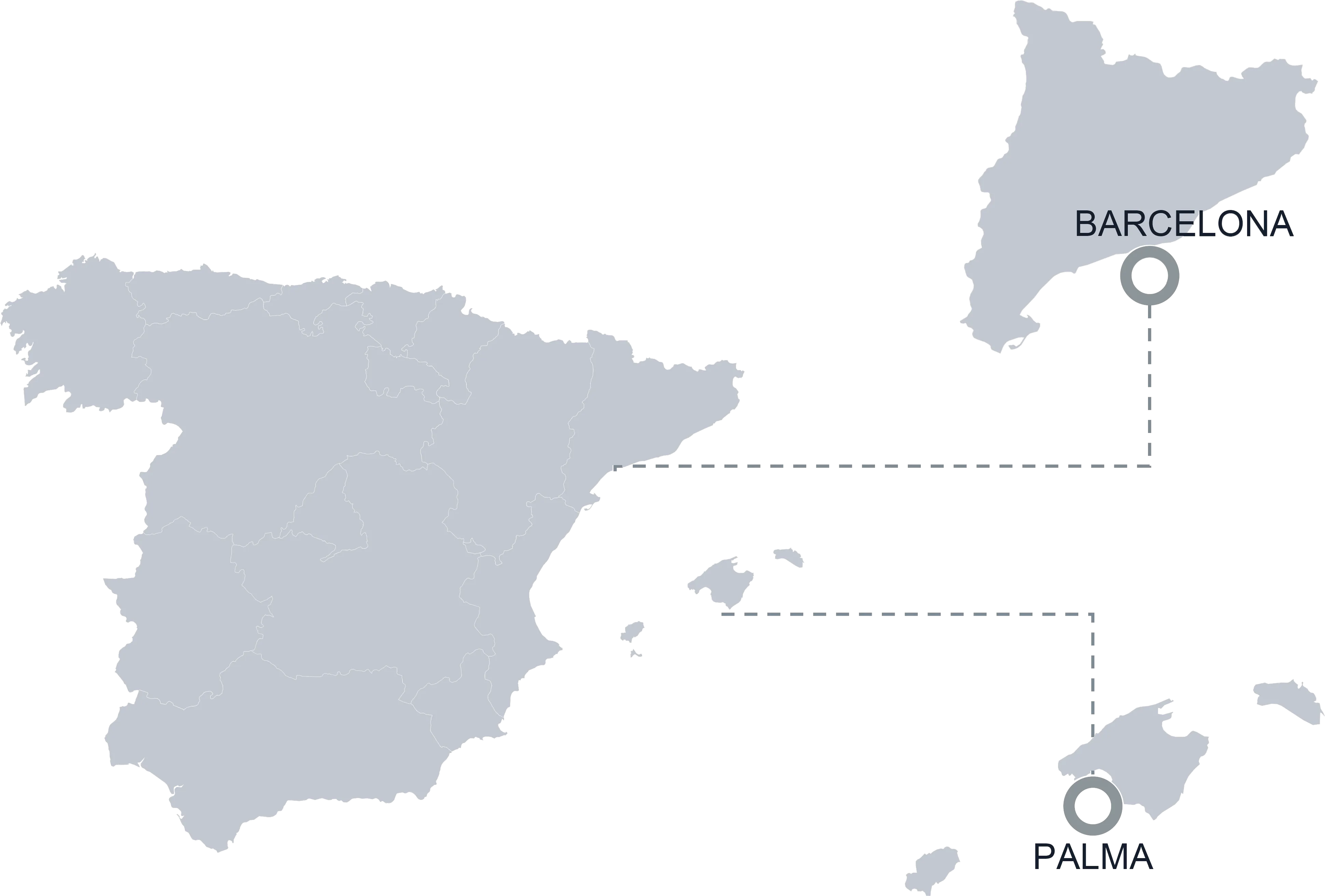 Map of the SYCS bases — Barcelona and Palma de Mallorca, in the heart of the Mediterranean