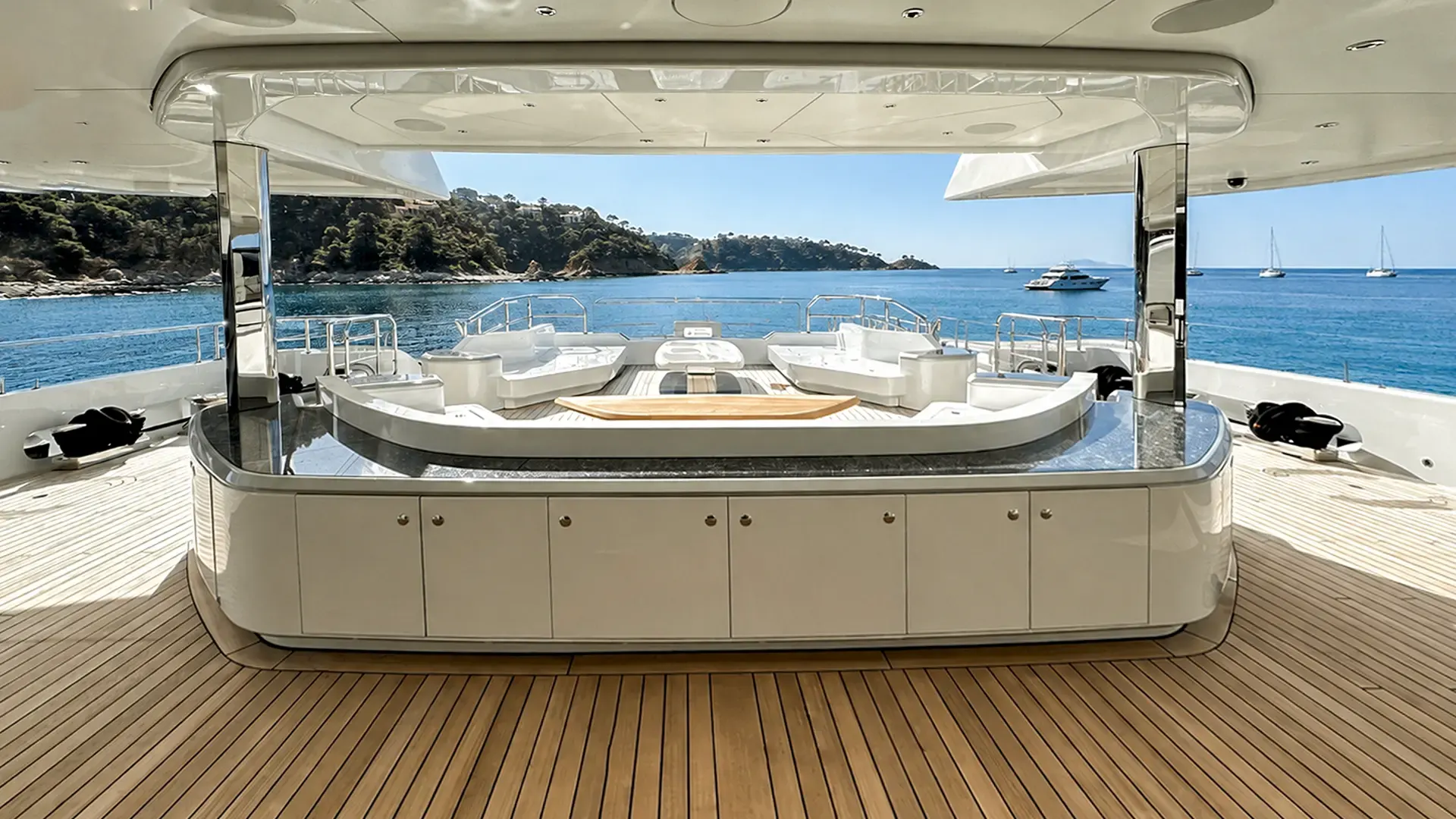 Composite exterior furniture and teak decking on a superyacht deck