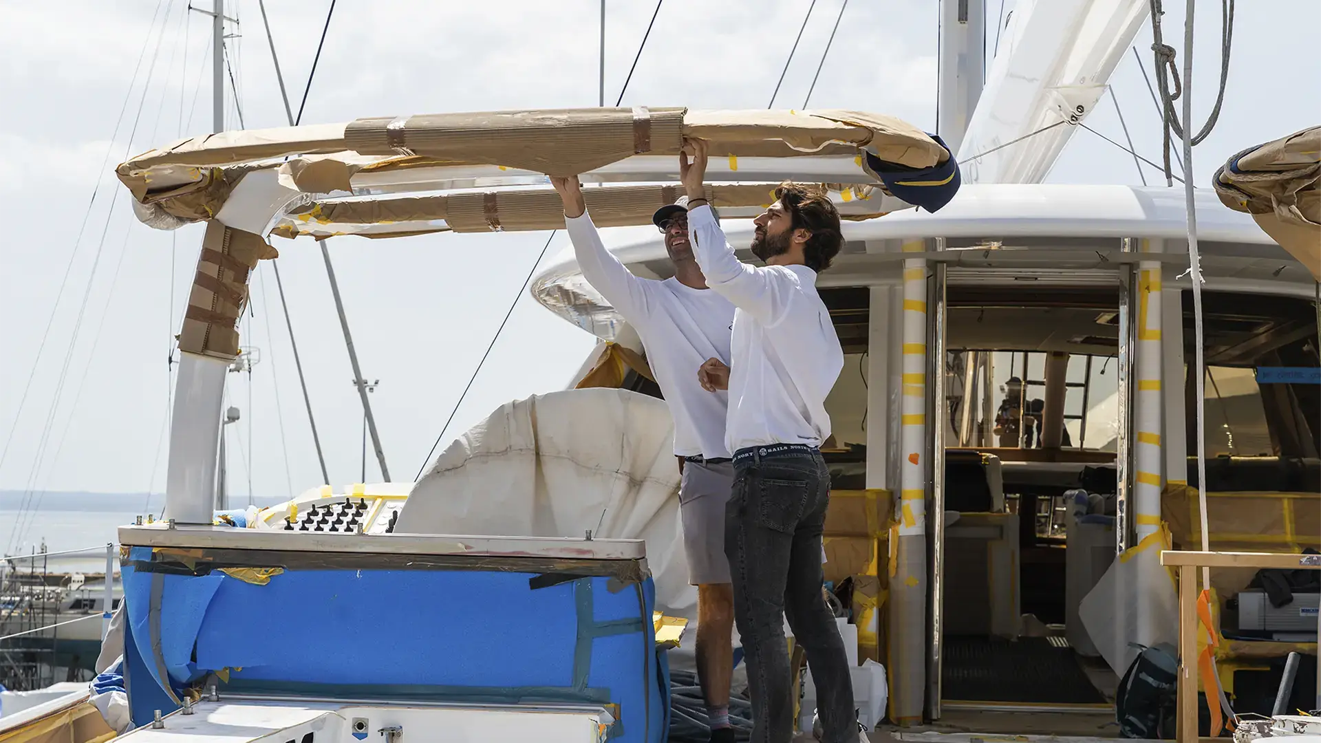 SYCS technicians installing a composite component on board a superyacht