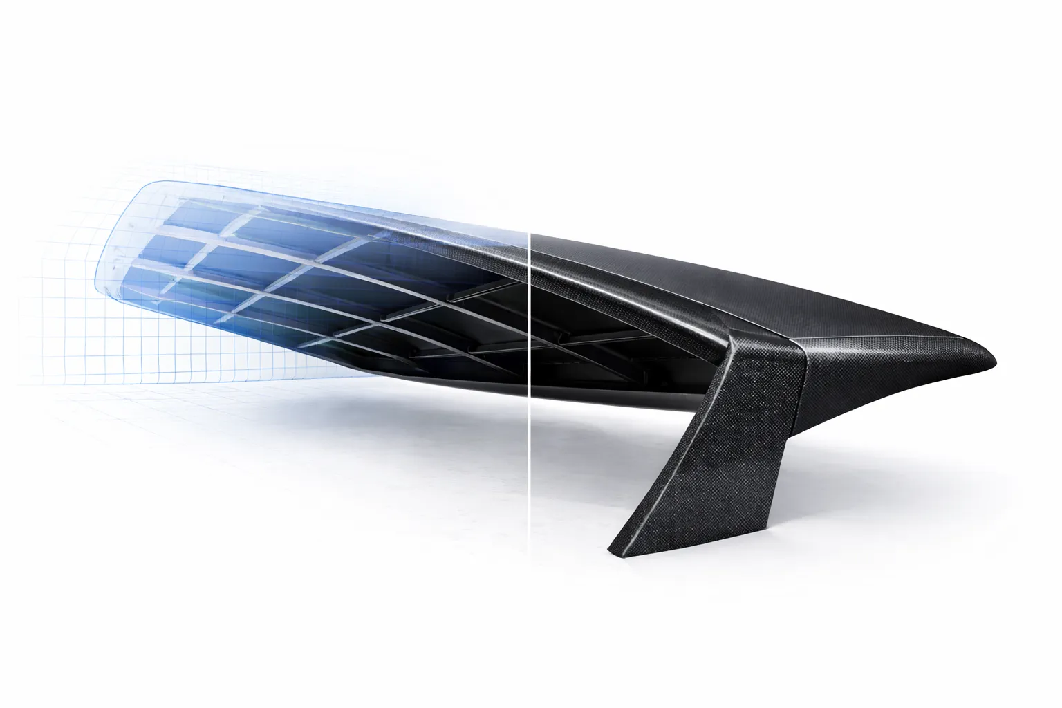 SYCS full-carbon composite component — wireframe to finished part